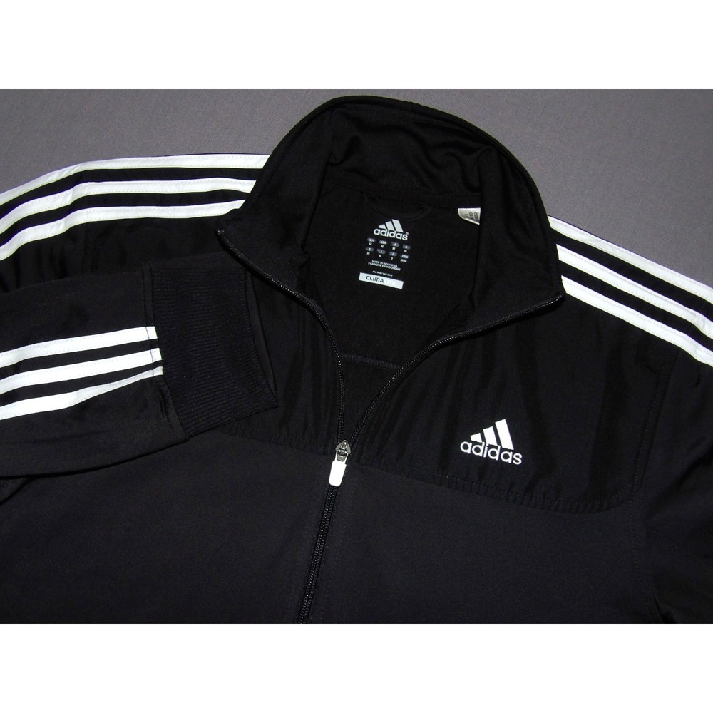 ADIDAS ClimaLite Black Zip-Up 3 Striped Athletic Track Jacket Men's Medium